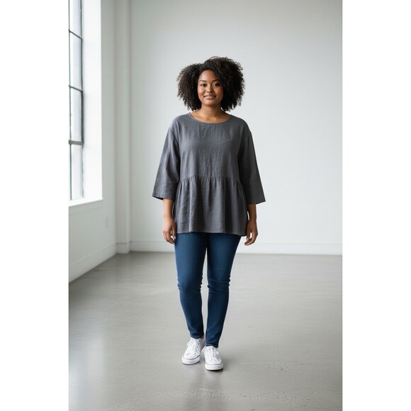 J. Jill Tops - Pure Jill J.Jill M Charcoal 100% Linen Peplum Tunic Top 3/4 Sleeve